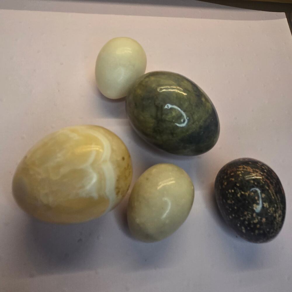 Vintage Polished Stone Eggs Alabaster Marble Onyx - Set of 5
